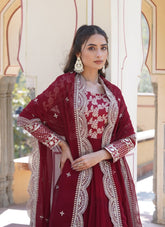 Charming Looking Designer Long Gown in Maroon Colour